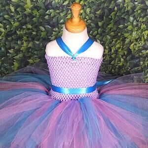 Handmade Purple Turquoise Pink Tutu Dress Set – Size 6–8/9 Elegant
